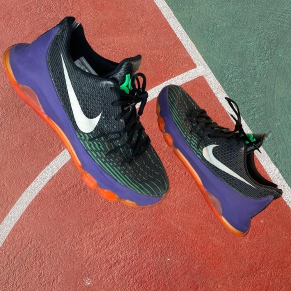 Kevin Durant KD Nike Black and Purple Sneakers with Orange Soles Phoenix Suns